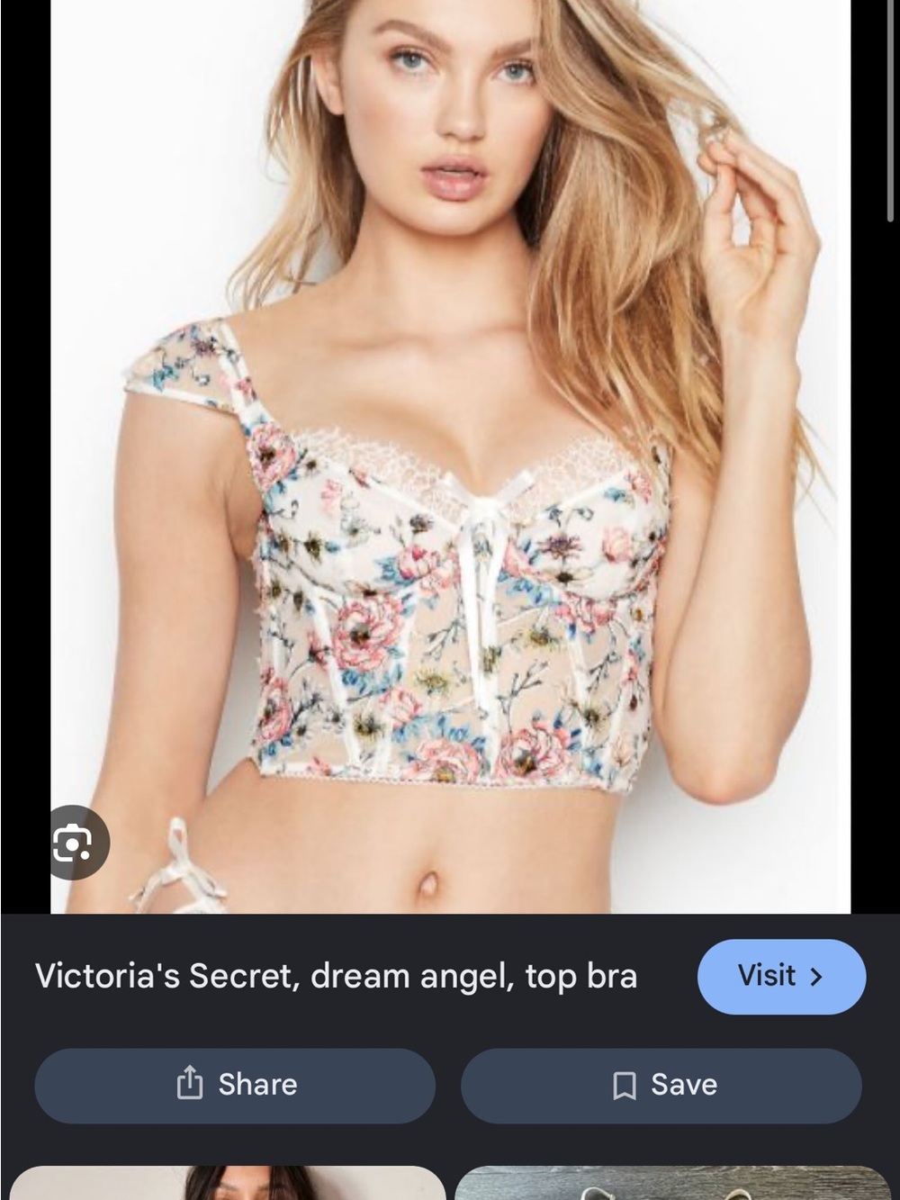 Victoria's Secret Floral Lace Bustier Bra in White with Pink & Blue Flowers
